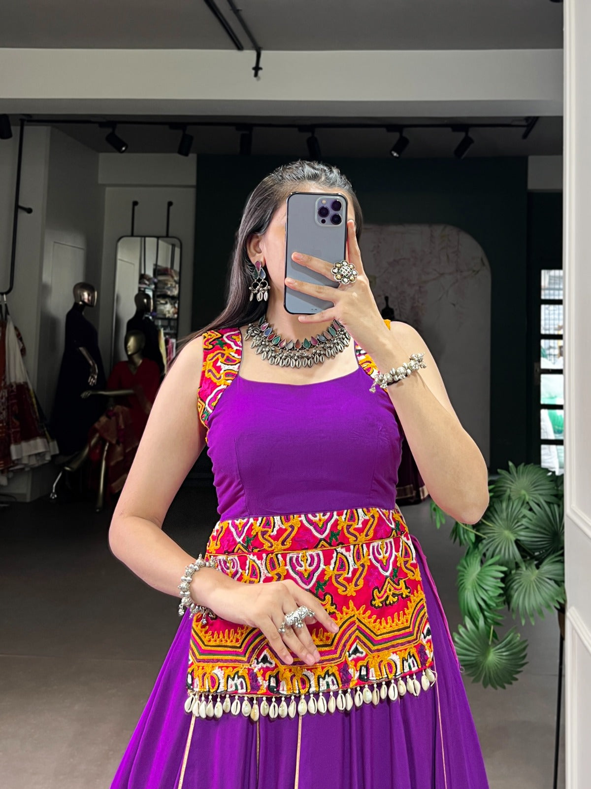 Lorenvalley Fashion Purple Pure Rayon Gamthi Work And Embossed Design With Gota Patti Lace Touch Up Lehenga Choli