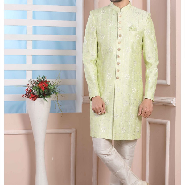 Raivat Ethnic Art Silk Thread Work Indo Western In Pista Green Colour - Distacart