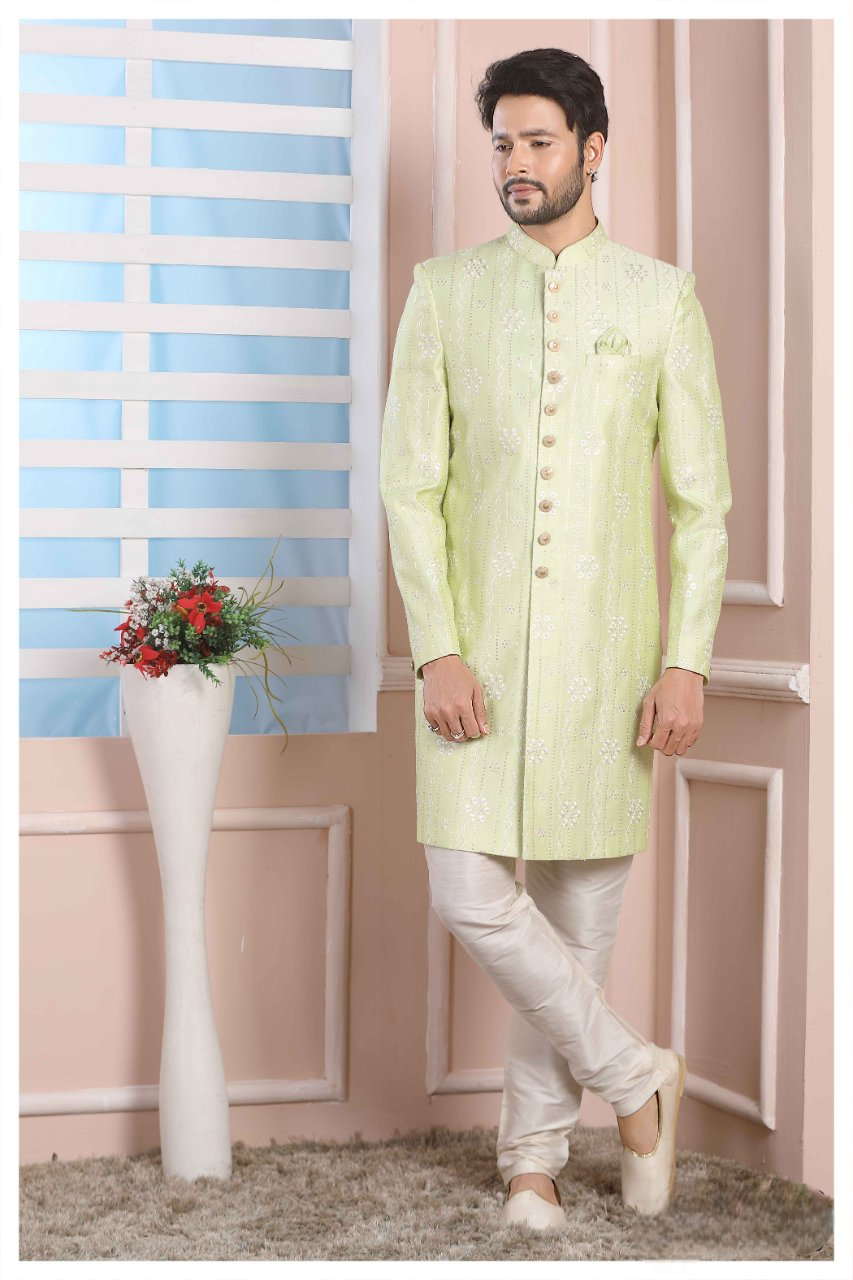 Raivat Ethnic Art Silk Thread Work Indo Western In Pista Green Colour - Distacart