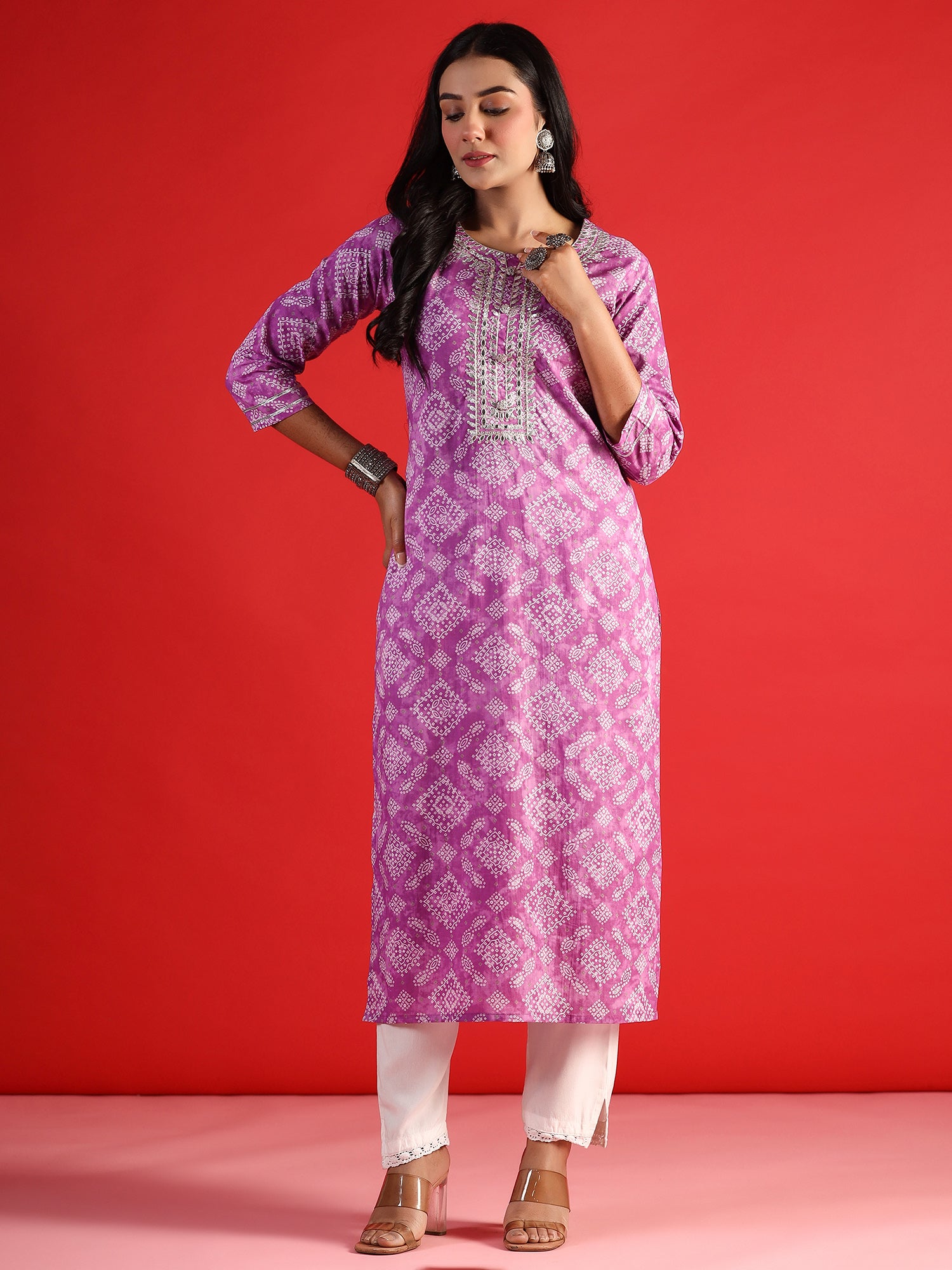 Indo Era Lavender Printed Straight Kurta - Distacart