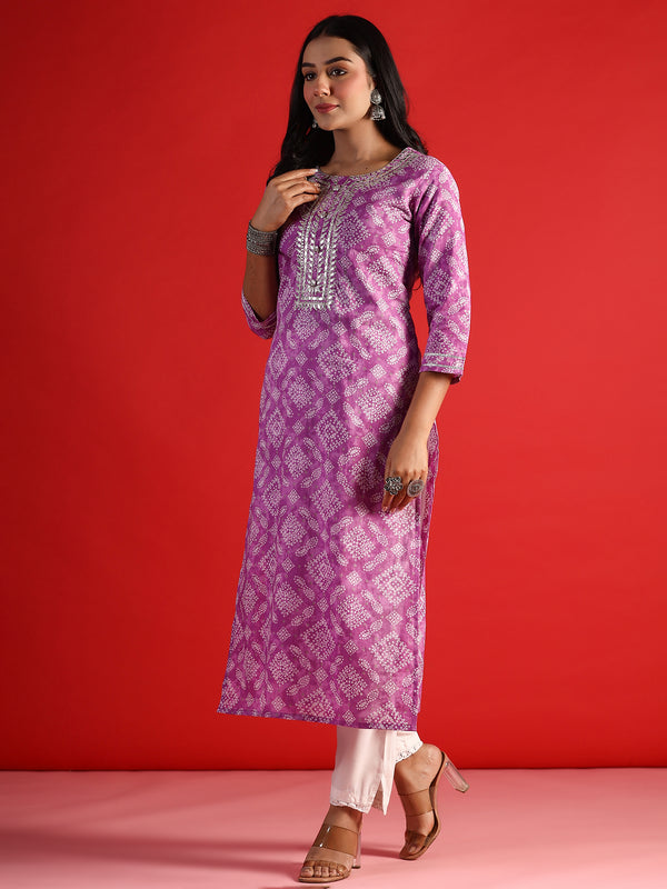 Indo Era Lavender Printed Straight Kurta - Distacart
