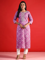 Thumbnail for Indo Era Lavender Printed Straight Kurta - Distacart