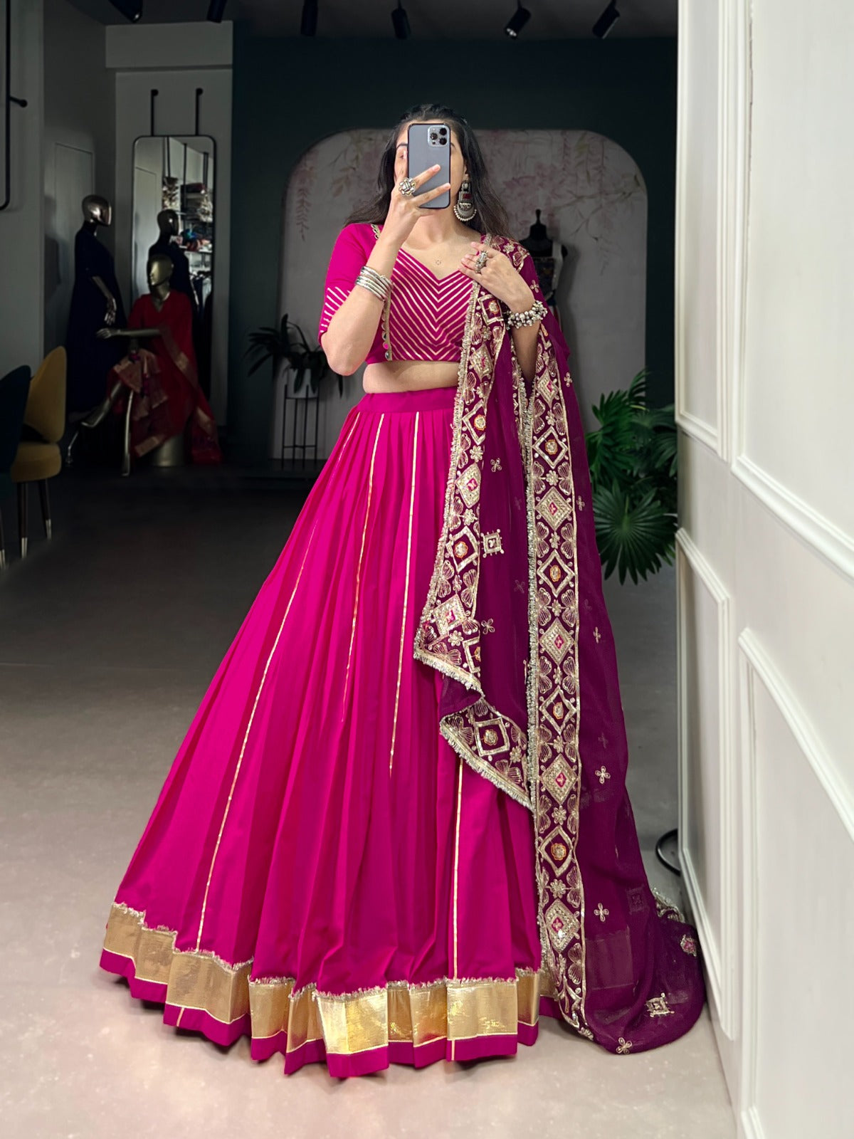 Lorenvalley Fashion Pink Cotton Lace Touch Up Lehenga Choli with Dupatta