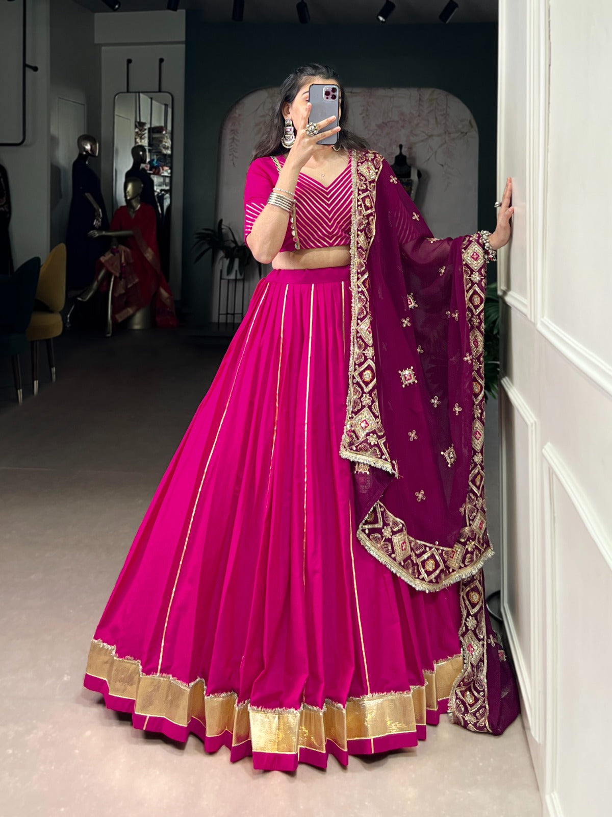 Lorenvalley Fashion Pink Cotton Lace Touch Up Lehenga Choli with Dupatta