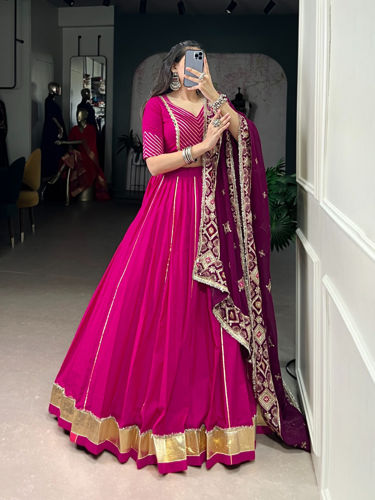 Lorenvalley Fashion Pink Cotton Lace Touch Up Lehenga Choli with Dupatta