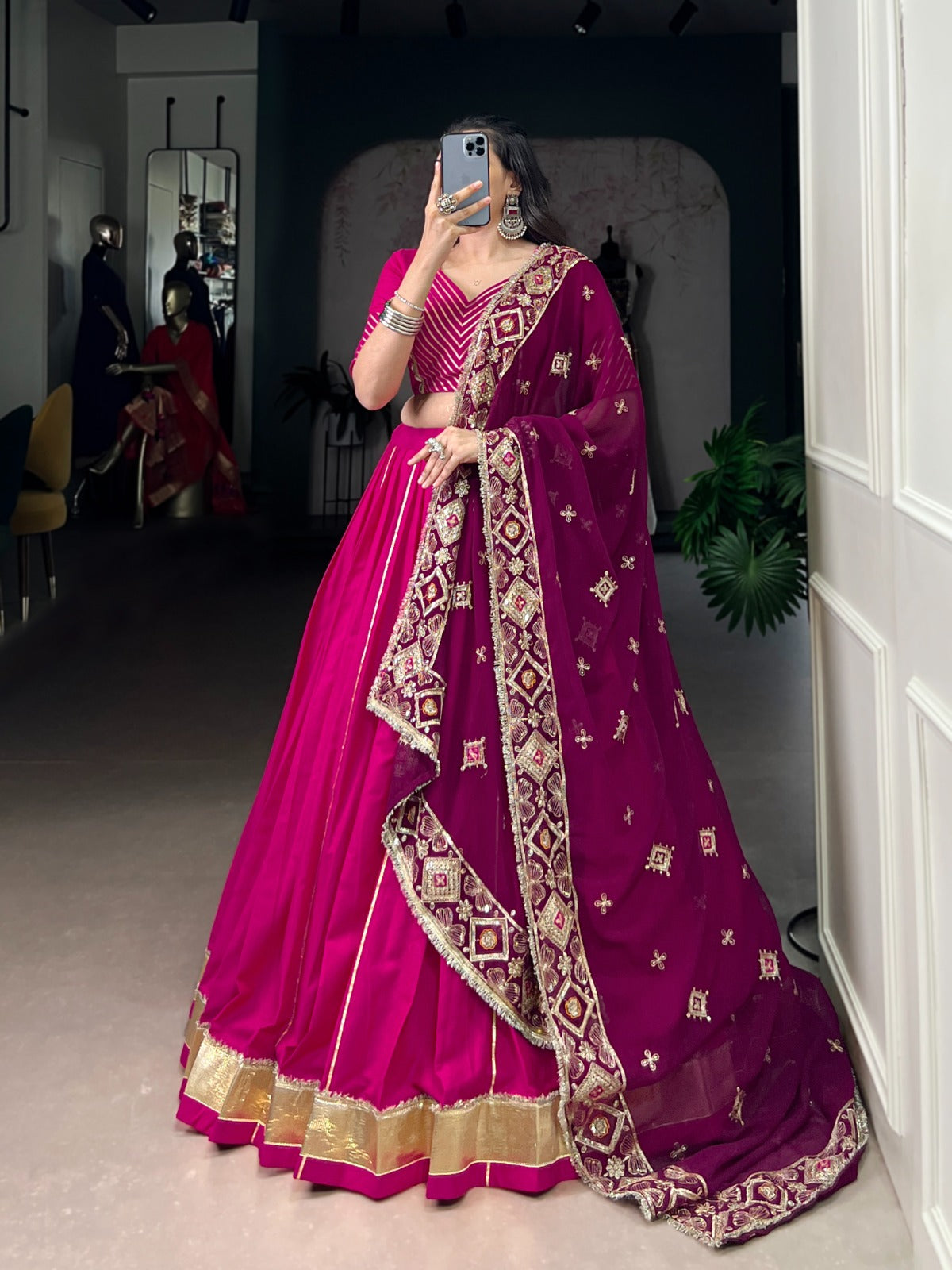 Lorenvalley Fashion Pink Cotton Lace Touch Up Lehenga Choli with Dupatta