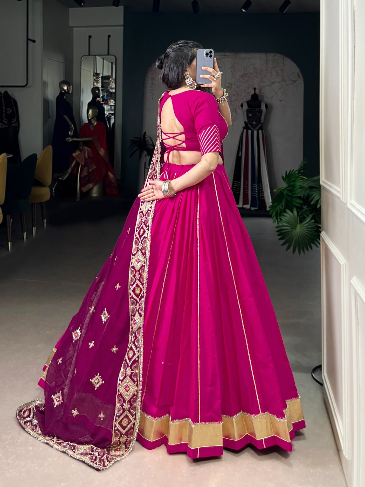 Lorenvalley Fashion Pink Cotton Lace Touch Up Lehenga Choli with Dupatta