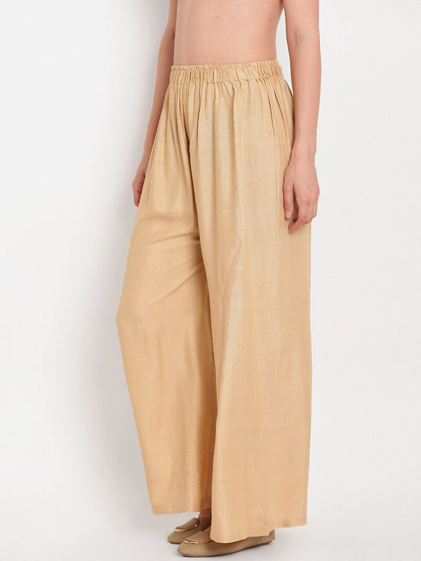 TAG 7 Women Beige Solid Straight Palazzos