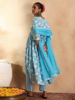 Thumbnail for Indo Era Blue Printed A-Line Kurta Trousers With Dupatta set - Distacart