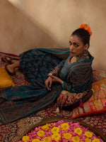 Thumbnail for Indo Era Teal Printed A-Line Kurta Trousers With Dupatta set - Distacart