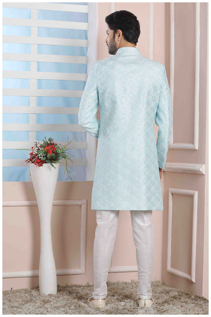Raivat Ethnic Art Silk Thread Work Indo Western In Sky Blue Colour - Distacart