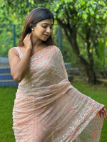 Thumbnail for Anouk Peach-Coloured Floral Embellished Sequinned Pure Georgette Saree - Distacart