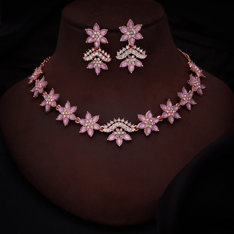 Tehzeeb Creations Lavender Colour Star Design Stone Studded Necklace With Earrings - Distacart