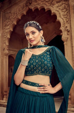 Thumbnail for Anaita Teal Green Georgette Lehenga Choli With Hand Work - Distacart