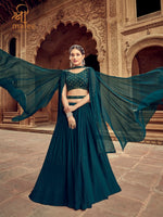 Thumbnail for Anaita Teal Green Georgette Lehenga Choli With Hand Work - Distacart