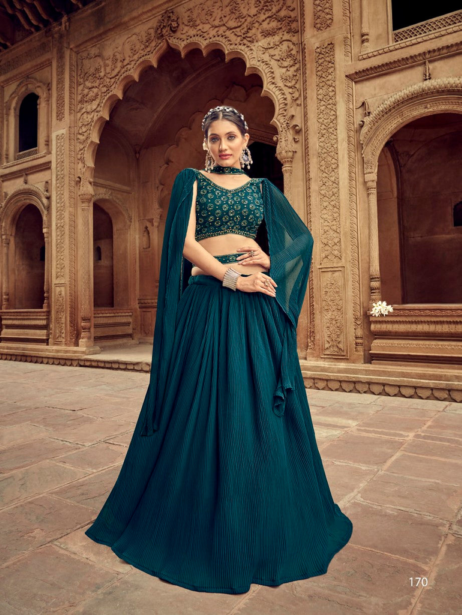Anaita Teal Green Georgette Lehenga Choli With Hand Work - Distacart