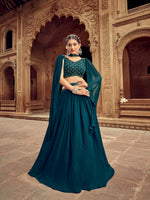 Thumbnail for Anaita Teal Green Georgette Lehenga Choli With Hand Work - Distacart