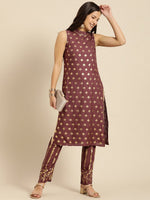 Thumbnail for All About You Women Brown Ethnic Motifs Printed Pure Cotton Kurta with Trousers - Distacart