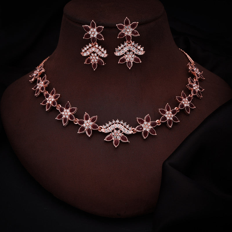 Tehzeeb Creations Maroon Colour Star Design Stone Studded Necklace With Earrings - Distacart