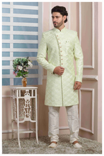 Thumbnail for Raivat Ethnic Art Silk Thread Work Indo Western In Pista Green Colour - Distacart