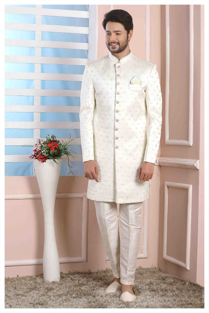 Raivat Ethnic Art Silk Thread Work Indo Western In Cream Colour - Distacart
