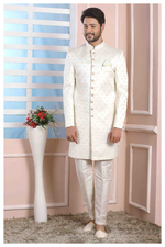 Thumbnail for Raivat Ethnic Art Silk Thread Work Indo Western In Cream Colour - Distacart