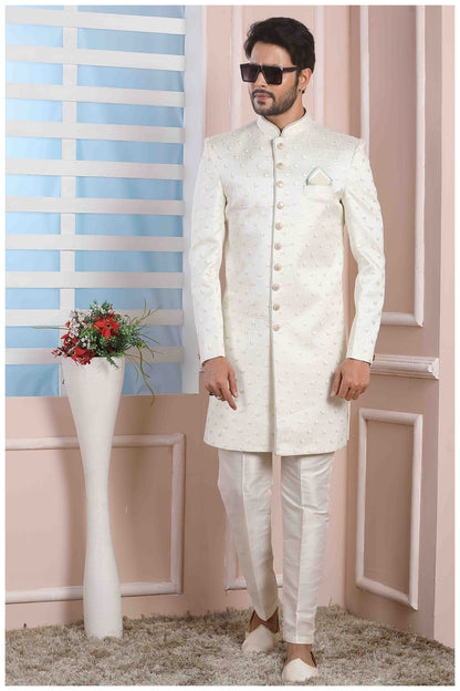 Raivat Ethnic Art Silk Thread Work Indo Western In Cream Colour - Distacart