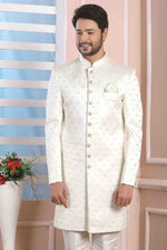 Thumbnail for Raivat Ethnic Art Silk Thread Work Indo Western In Cream Colour - Distacart