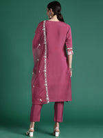 Thumbnail for Indo Era Pink Embroidered Straight Kurta Trousers With Dupatta set - Distacart