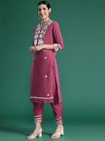 Thumbnail for Indo Era Pink Embroidered Straight Kurta Trousers With Dupatta set - Distacart