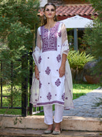 Thumbnail for Indo Era White Embroidered Straight Kurta Trousers With Dupatta set - Distacart