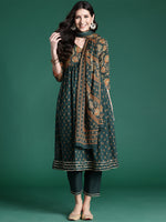 Thumbnail for Indo Era Green Printed A-Line Kurta Trousers With Dupatta set - Distacart