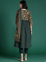 Thumbnail for Indo Era Green Printed A-Line Kurta Trousers With Dupatta set - Distacart