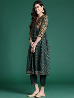 Thumbnail for Indo Era Green Printed A-Line Kurta Trousers With Dupatta set - Distacart
