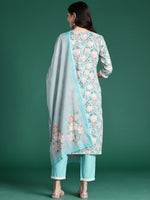 Thumbnail for Indo Era Blue Printed Straight Kurta Trousers With Dupatta set - Distacart
