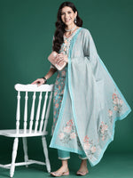 Thumbnail for Indo Era Blue Printed Straight Kurta Trousers With Dupatta set - Distacart