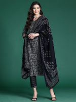 Thumbnail for Indo Era Black Printed Straight Kurta Trousers With Dupatta set - Distacart