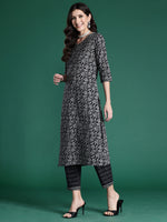 Thumbnail for Indo Era Black Printed Straight Kurta Trousers With Dupatta set - Distacart