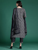Thumbnail for Indo Era Black Printed Straight Kurta Trousers With Dupatta set - Distacart