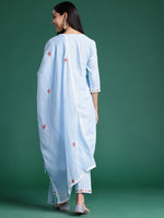 Thumbnail for Indo Era Blue Embroidered Straight Kurta Trousers With Dupatta set - Distacart