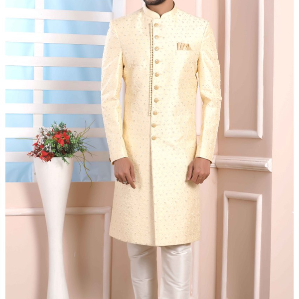 Raivat Ethnic Art Silk Thread Work Indo Western In Cream Colour - Distacart