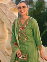 Thumbnail for Indo Era Green Embroidered Straight Kurta Trousers With Dupatta set - Distacart