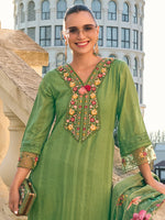 Thumbnail for Indo Era Green Embroidered Straight Kurta Trousers With Dupatta set - Distacart