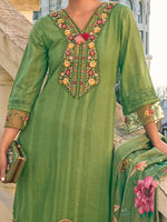 Thumbnail for Indo Era Green Embroidered Straight Kurta Trousers With Dupatta set - Distacart