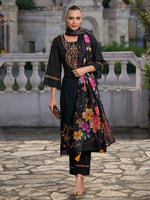 Thumbnail for Indo Era Black Embroidered Straight Kurta Trousers With Dupatta set - Distacart