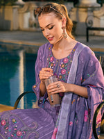 Thumbnail for Indo Era Purple Embroidered Straight Kurta Trousers With Dupatta set - Distacart
