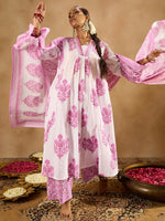 Thumbnail for Indo Era White Printed A-Line Kurta Palazzos With Dupatta set - Distacart
