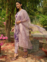 Thumbnail for Indo Era Purple Embroidered Straight Kurta Trousers With Dupatta set - Distacart