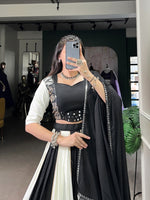 Thumbnail for Lorenvalley Black Pure Rayon with Plain And Printed With Paper Mirror Work Lace And Gota Patti Touch Up Lehenga Choli - Distacart