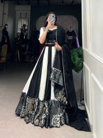 Thumbnail for Lorenvalley Black Pure Rayon with Plain And Printed With Paper Mirror Work Lace And Gota Patti Touch Up Lehenga Choli - Distacart